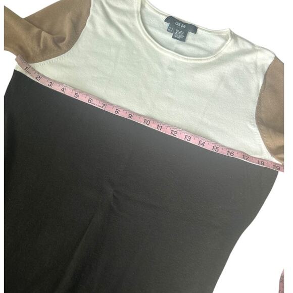 EUC PER SE by Carlisle $325 Tan Cream, Brown Colorblocked Crewneck Sweater Large - Picture 7 of 8